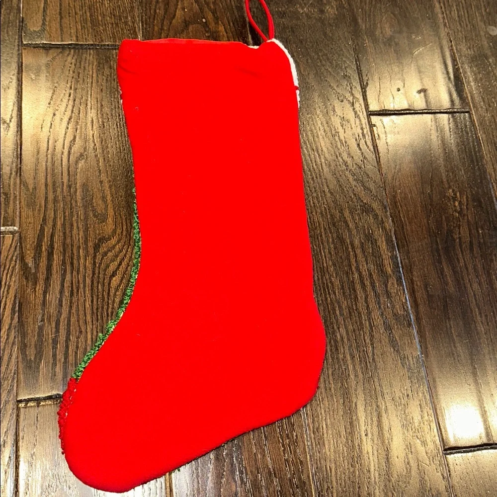 Festive Green and Red Good Dog knit embroidered Christmas Stocking